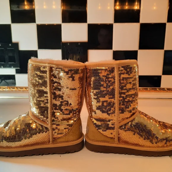 Ugg Classic Short Gold Sequin Boots - Picture 9 of 9